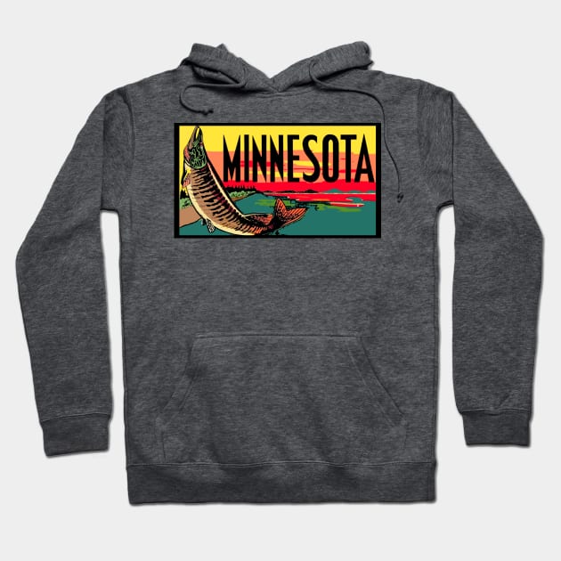 Vintage Style Minnesota Fish Design Hoodie by zsonn